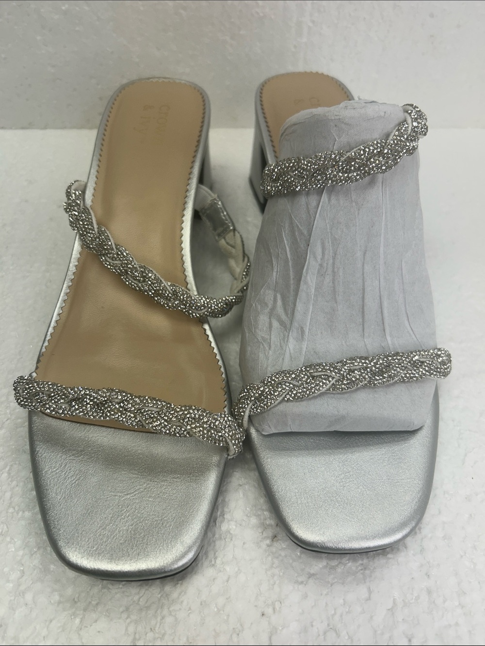 crown & ivy Silver Braided Bead Strap Mules